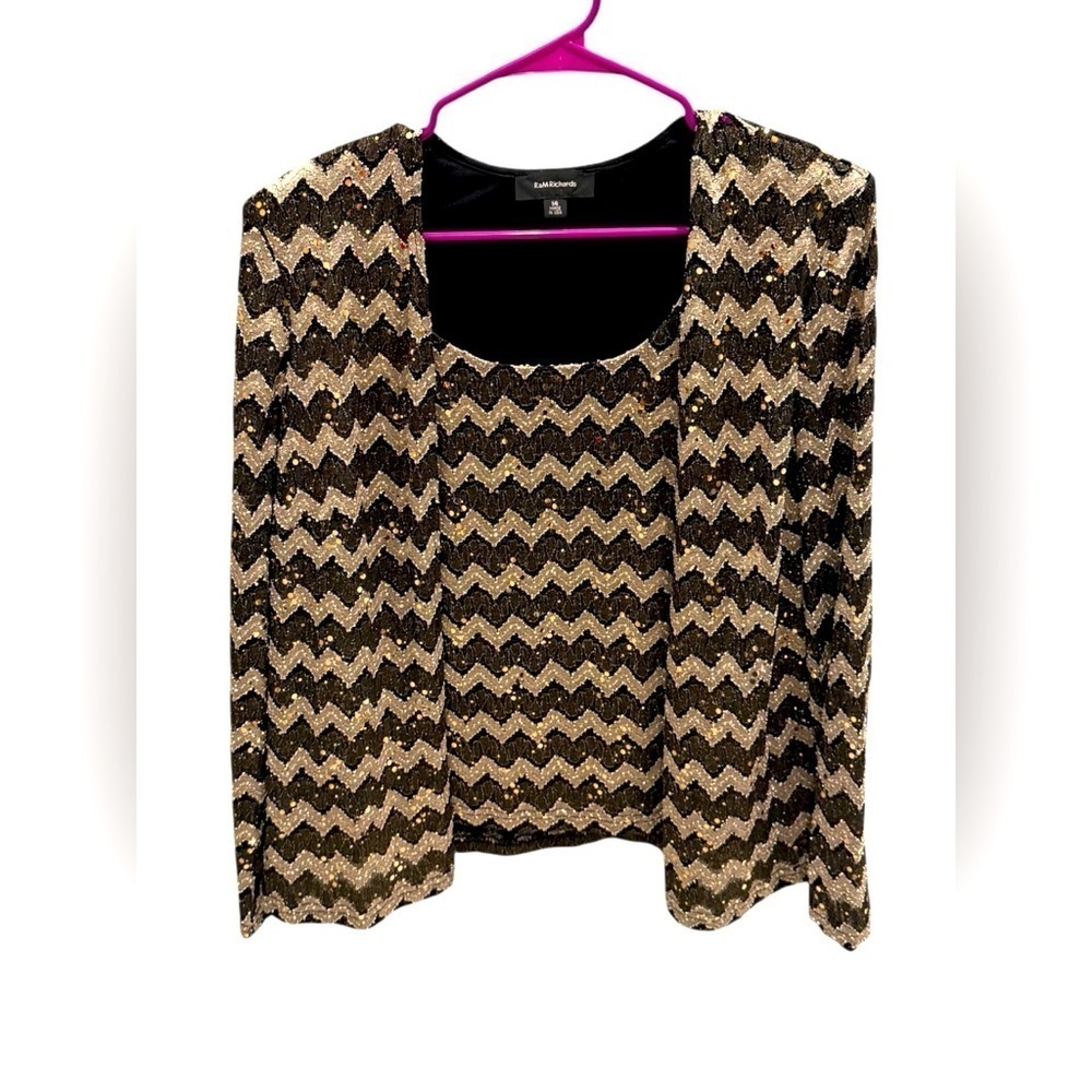 R&M Richards Formal Brown and Gold Ladies Size 14 Mock Twinset Sparkles